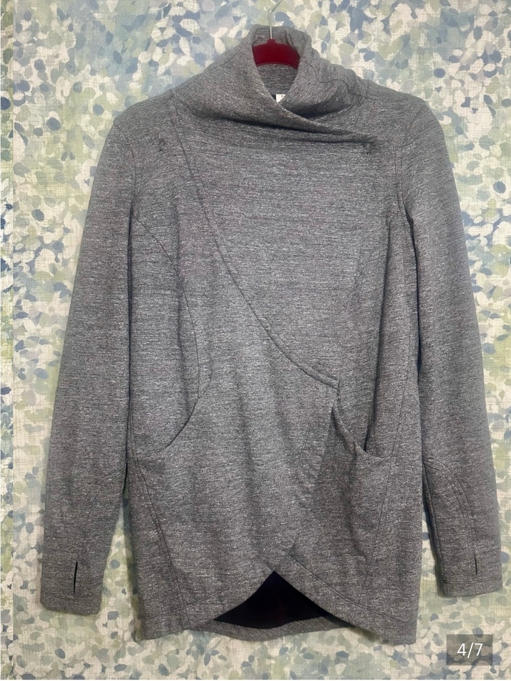 Lululemon Heather Gray Asymmetrical Wrap Cardigan Jacket Thumbholes Size 4 - Picture 4 of 7